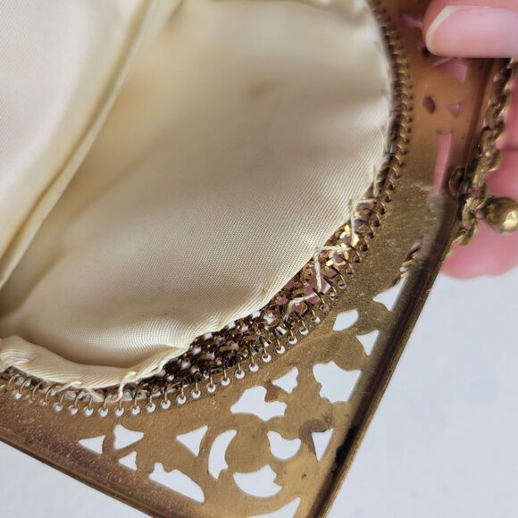 Whiting & Davis White Enameled Mesh Bag Vintage 50's Gold Metal Frame Chain USA - Picture 16 of 16